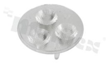 Soczewka do diod LED high power; kąt rozsyłu: 40 stopni FWHM; ilość diod: 3; rozmiar: okrąg 35mm; wysokość: 11.85mm; rodzaj materiału: PMMA; PC; sposób mocowania: klej