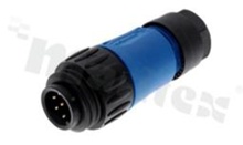 Wtyk ECOMATE seria C016, 7-stykowy (6+PE), męski, prosty, 12A, 250V, kabel: max.0.75mm2( AWG18), styki złocone, lutowane, kolor: czarno-niebieski, IP67