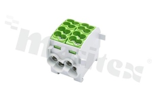 Złączka na szyne DIN; blok rozdzielczy odgałęźny;zielony; jednobiegunowy;2x25mm2; Al/Cu;1000V AC/DC ;328A
