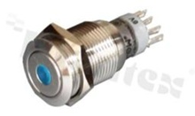 Push button switch; bistable; 16mm; solder terminals; nickled; dot blue illumination; IP67