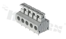Listwa zaciskowa do PCB; w rastrze 5.00mm; 5-torowa; poziome wejście przewodu; na przewód 0.20-1.50mm2 (16-28AWG); ze stykiem sprężynowym; szara; UL 300V/10A, TUV 250V/10.5A