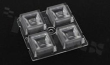 Soczewka do diod LED high power; mid power; kąt rozsyłu: 42 do 58 stopni FWHM; ilość diod: 4; rozmiar: 50x50mm; wysokość: 8.5mm; rodzaj materiału: PMMA; sposób mocowania: klej; kołek; śruby