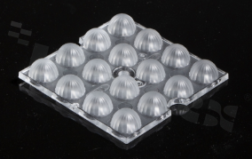 Lens for LED high power; angle: 42 to 62 degrees FWHM; Number of LEDs: 16; Dimensions: 50x50mm; Height: 7.5mm; meterial: PC; Fastening: pin; screw