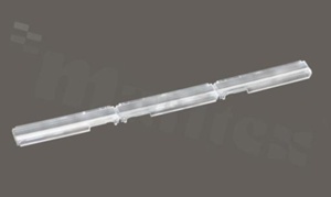 Lens for LED mid power; angle: Oval 92 x 35 degrees FWHM; Number of LEDs: 3; Dimensions: 286x20mm; Height: 7mm; meterial: PMMA; Fastening: glue; clips