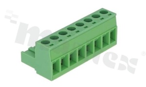 Listwa zaciskowa rozłączalna; w rastrze 5.08mm; 8-torowa; żeńska; na przewód 2.50mm2(28-12AWG); kierunek wtykania równoległy do osi przewodu; styki z fosforobrązu; mosiężna klatka przewodu; UL 300V/16A