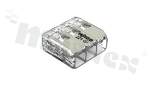 Złączka instalacyjna COMPACT; 3-torowa; do wszystkich rodzajów przewodów; do zastosowań Ex e; maks. 4mm2; z dźwigniami; transparentna; UL: 20A/440V