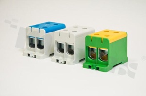 Złączka na szynę din;przelotowa;4 zaciskowa;2- torowa; zacisk śrubowy; na przewód 35-240mm2;szara