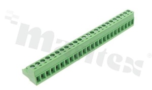 Listwa zaciskowa rozłączalna; w rastrze 5.00mm; 24-torowa żeńska; na przewód 2.5mm2 (12-28AWG); kierunek wtykania równoległy do osi przewodów; styki z fosforobrązu; mosiężna klatka przewodu; UL 300V/15A