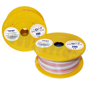 Przewód pojedynczy LGY/H05V-K; z wielodrutową miedzianą żyłą; biały/czerwony; przekrój 0.35mm2; AWG 22; 500V; -40+105 st.C; 200m.
