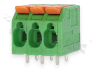 PCB terminal block; pitch 5.00mm; 3-ways; range wire 4.0mm2 (AWG 24-12); spring-loaded; green; UL 300V/20A