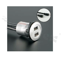 Gniazdo MicroUSB2.0; żeńskie; otwór montażowy 22mm; podłączenie na wtyk MicroUSB2.0 męski; długosć przewodu 60cm; korpus srebrny; stop aluminium.