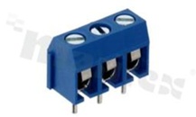 Listwa zaciskowa do PCB; w rastrze 5.00mm; 3-torowa; pionowa; na przewód 2.5mm2 (AWG 22-14); ze śrubami na wkrętak płaski; klatka mosiężna; niebieska; UL 300V/15A, TUV 250V/17.5A