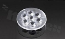 Soczewka do diod LED high power; kąt rozsyłu: 18 do 27 stopni FWHM; ilość diod: 7; rozmiar: okrąg 50mm; wysokość: 10.7mm; rodzaj materiału: PMMA; sposób mocowania: klej; kołek