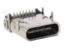 USB-Type C,  24 circuits socket SMT, stainless steel nickel plated shell, DIP top mount; right angle, gold plated contacts; 5A