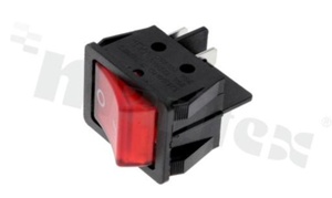 Rocker Switch; 2-pole; 2 positions; 19x13mm; pin terminals; red illuminated button; 16A/250V