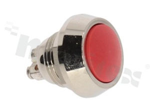 Push button switch; monostable; 12mm; solder terminals; aluminium; red button; IP65