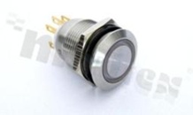Przełącznik wandaloodporny; monostabilny; 19mm; terminale do lutowania; stal nierdzewna; podświetlenie krawędziowe zielone; LED 12V; IP67.