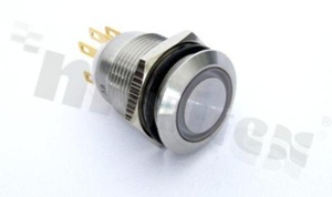 Push button switch; monostable; 19mm; solder terminals; stainless steel; ring green illumination; IP67.