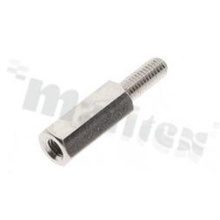 Tulejka dystansowa; mosiężna niklowana; sześciokątna; gwint wew-zew; M4; 10mm