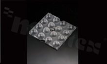 Lens for LED high power; mid power; angle: 52 to 79 degrees FWHM; Number of LEDs: 16; Dimensions: 50x50mm; Height: 6.8mm; meterial: PMMA; Fastening: pin; screw