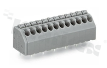 PCB terminal block; in 3.50mm raster; 4-track; push button; for 0.20-1.50mm2 (24-16 AWG) wire; with spring contact; grey; UL: 300V/8A