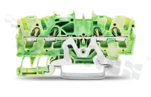 Złączka instalacyjna; 1-poziomowa; przelotowa; 4-zaciskowa na przewód 0.25-4.0mm2 (22-12AWG); ze stykiem sprężynowym; żółto-zielona; na szynę DIN