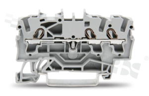 Złączka instalacyjna; 1-poziomowa; przelotowa; 3-zaciskowa na przewód 0.25-4.0mm2 (22-12AWG); ze stykiem sprężynowym; szara; na szynę DIN; 800V/24A
