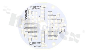 Laminat FR4 pod diody Cree, 36x PLCC, średnica 46mm, połączenie szer-równ, 12V, biała soldermaska, grubość 0.8mm, RoHS/formatka 15 sztuk