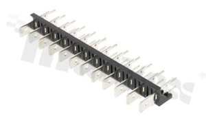 Listwa kołkowa; w rastrze 7.62mm; 12-stykowe; montaż THT; męska; prosta; 250V/25A; do konektorów faston 6.3x0.8mm