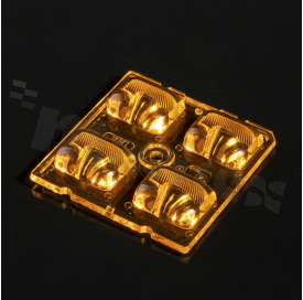 Lens for LED high power; mid power; light distribution: street type II/III for lighting; number of LEDs: 4; dimensions: 50x50mm; height: 7.7mm; material: PMMA; fastening: glue, pin, screw