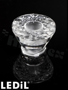 Lens for LED COB; angle: Oval 12 x 46 degrees FWHM; Number of LEDs: 1; Dimensions: round 53mm; Height: 33.2mm; meterial: PMMA; Fastening: socket