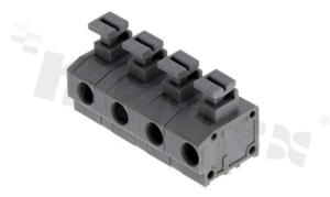 Listwa zaciskowa do PCB; w rastrze 7.50mm; 4-torowa; poziome wejście przewodu; na przewód 1.5mm2 (AWG 20-18); ze stykiem sprężynowym; czarna; UL 300V/5A, TUV 450V/15A