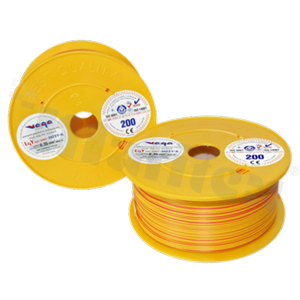 Przewód pojedynczy LGY/H05V-K; z wielodrutową miedzianą żyłą; żółty/czerwony; przekrój 0.35mm2; AWG 22; 500V; -40+105 st.C; 200m.