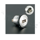 USB2.0 socket; female; mounting hole 22mm; USB2.0 male plug connection; silver; aluminum alloy.