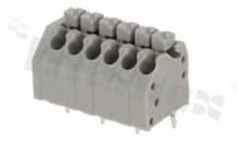 Listwa zaciskowa do PCB; w rastrze 3.50mm; 6-torowa; skośne wejście przewodu; na przewód 0.20-1.00mm2 (28-18AWG); ze stykiem sprężynowym; czarna; UL 300V/10A, TUV 250V/10.5A