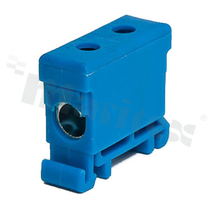 Złączka na szynę din;przelotowa;2 zaciskowa;1- torowa; zacisk śrubowy; na przewód 2,5-35mm2;niebieska