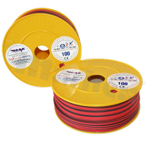Przewód pojedynczy LGY/H05V-K; z wielodrutową miedzianą żyłą; czerwony/czarny; przekrój 0.75mm2; AWG 18; 500V; -40+105 st.C; 100m.