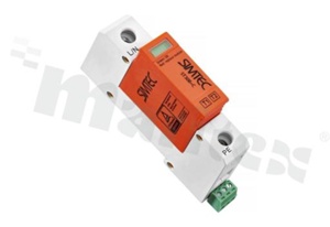 Warystorowy ogranicznik przepięć T1, T2;jednobiegunowy; na przewód 2,5-35mm2; maks napięcie pracy 275 V; maks. prąd wyładowczy 60kA;