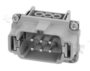 Male insert; Heavy-Mate E series; 6 pins(6+PE); size: E6; 22A; 400V; wire 0.5-4mm2; contacts plating: silver plated; screw; with wire protection