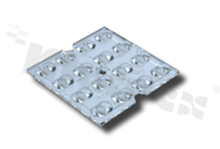 Lens for LED mid power; angle: oval 148 x 120 degrees ; Number of LEDs: 16; Dimensions: 49.5x49.5mm; Height: 2.45mm; material: PMMA; Fastening: screw