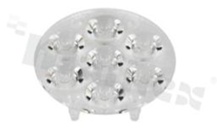 Soczewka do diod LED high power; kąt rozsyłu: 40 stopni FWHM; ilość diod: 7; rozmiar: okrąg 35.8mm; wysokość: 8.4mm; rodzaj materiału: PMMA; PC; sposób mocowania: klej