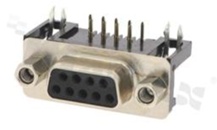 Female D-Sub Connector; 9-contacts; gold plated contacts; right angle
