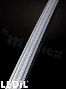 Lens for LED high power; angle: asymmetric; Number of LEDs: 1; Dimensions: 25x1140mm; Height: 11.4mm; meterial: PMMA; Fastening: snaps