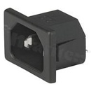 Złącze zasilające AC IEC 60320 C18, klasa ochronności II; montaż: do panela 0,8-2mm, zatrzaskowe; wyprowadzenia do lutowania krótki (L=4,8mm); kolor czarny; IP20; 10A, 250VAC