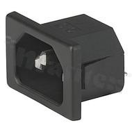 Złącze zasilające AC IEC 60320 C14, klasa ochronności I; montaż: do panela 0,8-2mm, zatrzaskowe; wyprowadzenia konektorowe QC 6,3x0,8mm; kolor czarny; IP20; 10A, 250VAC