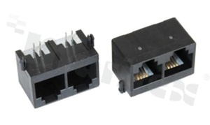 Gniazdo RJ11; 2 X 4-stykowe; montaż: THT; kątowe; gabaryt 6; grubość pokrycia 6u" Au