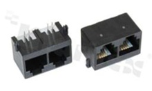 Socket RJ11; 2 x 4-contacts; THT; side entry; size 4; 6u" Au
