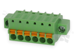 Pluggable terminal block; 3.81mm pitch; 6-ways; female; for wire 1.50mm2 (28-16AWG); wire insertion direction same as plug-in direction; with fixing screw; p.bronze contacts; spring clamp; brass cage; UL 300/10A TUV 250/10.5A