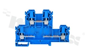 Złączka szynowa;2-poziomowa;4 zaciskowa na przewód 0,5-4mm2; zacisk śrubowy; niebieska; na szyne DIN;  1000V/32A
