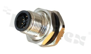 Receptacle M12; X-code; 8 pins; male; straight; 0;5A; for panel; rear side nut; solder; IP67